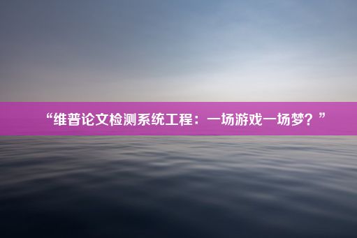 “维普论文检测系统工程：一场游戏一场梦？”