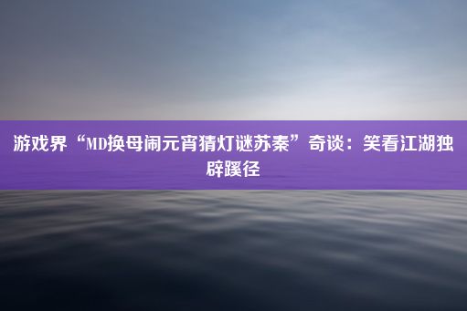 游戏界“MD换母闹元宵猜灯谜苏秦”奇谈：笑看江湖独辟蹊径